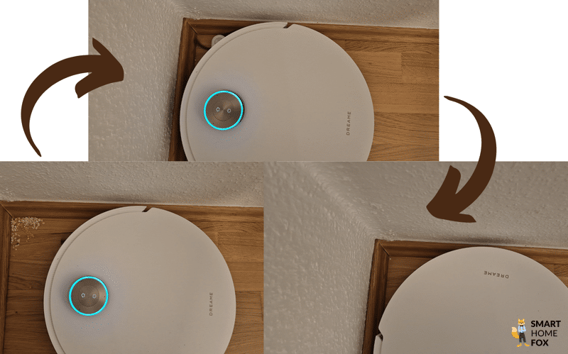 Die Eckenreinigung des Dreame L50 Pro Ultra im Test ist zu sehen.
